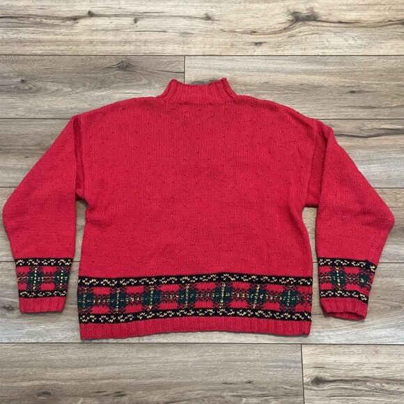 Robert Scott Turtleneck Sweater SZ Medium Red Christmas Wreath Hand Knit Vintage - Picture 9 of 10